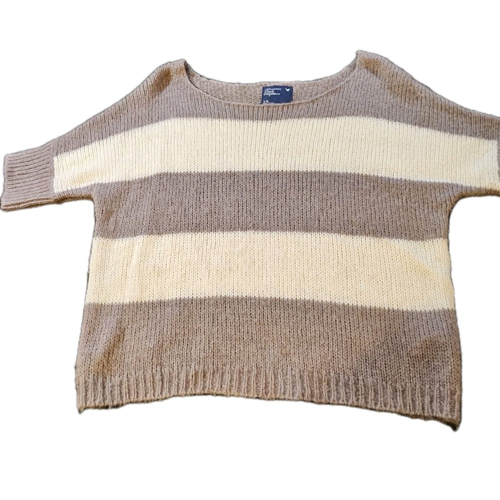 American Eagle Color Block Brown/Ivory Wool/Mohair/Acrylique Sweater Womens SZ L